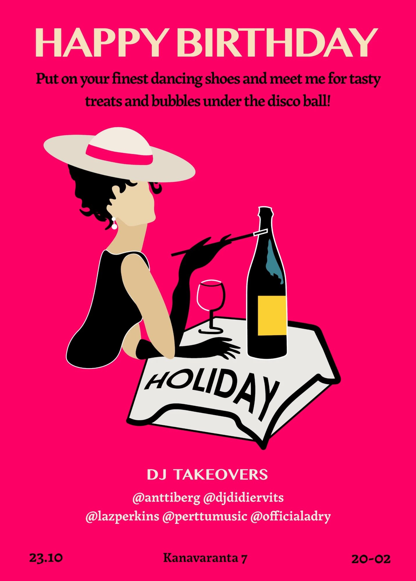 Invitation to a Happy Birthday party at Holiday Bar