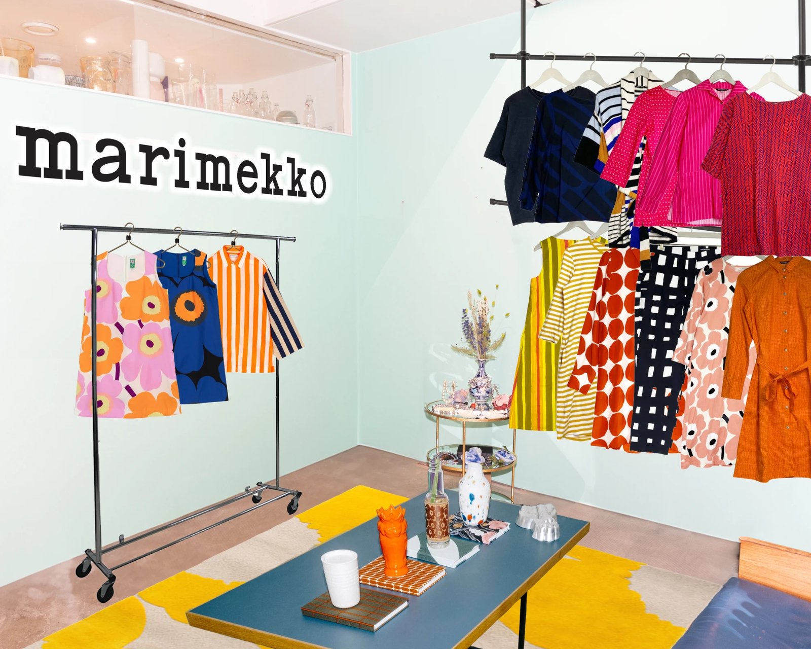 Interior with Marimekko clothing on a rack