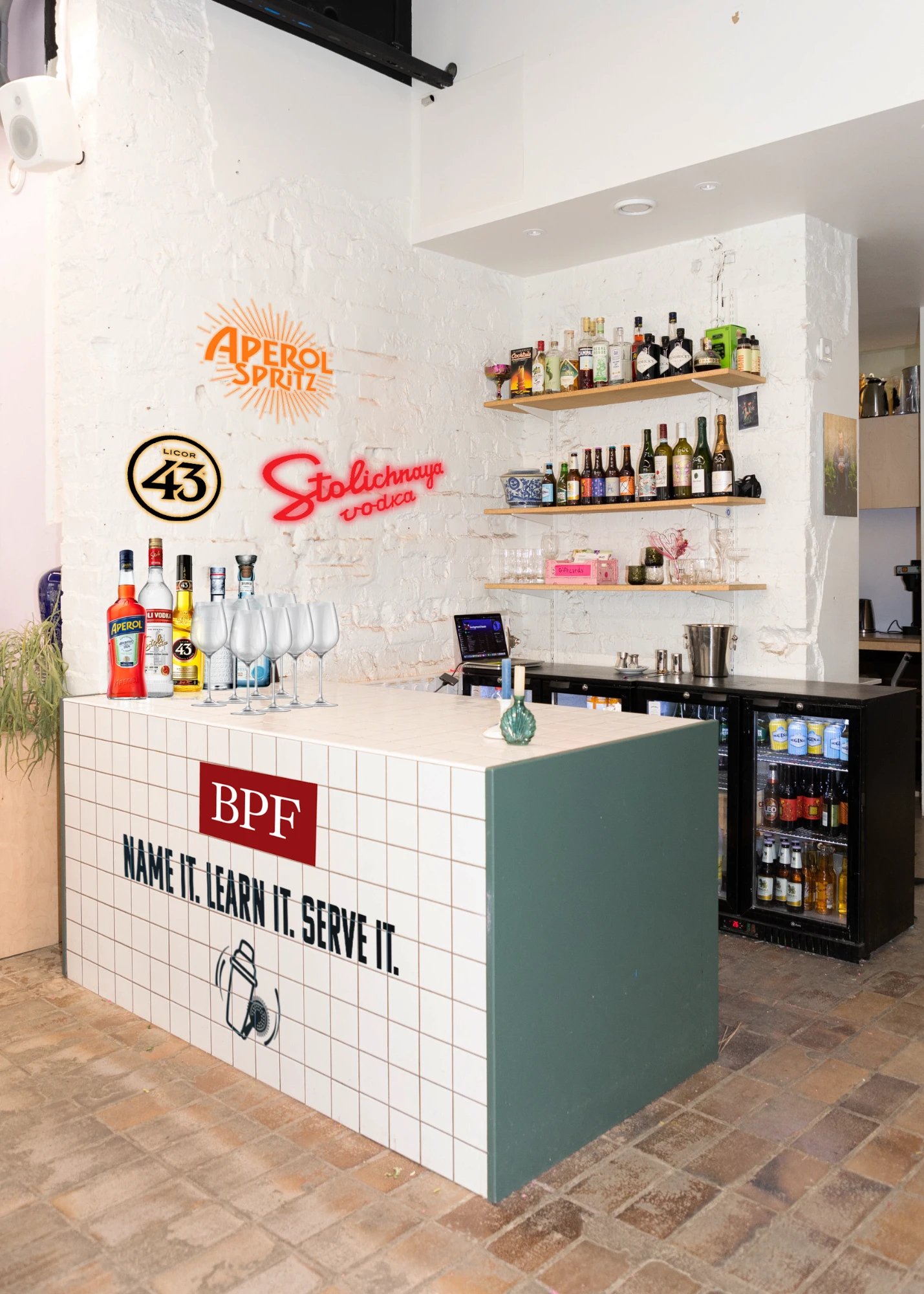 Bar corner with Aperol Spritz and other spirits brands