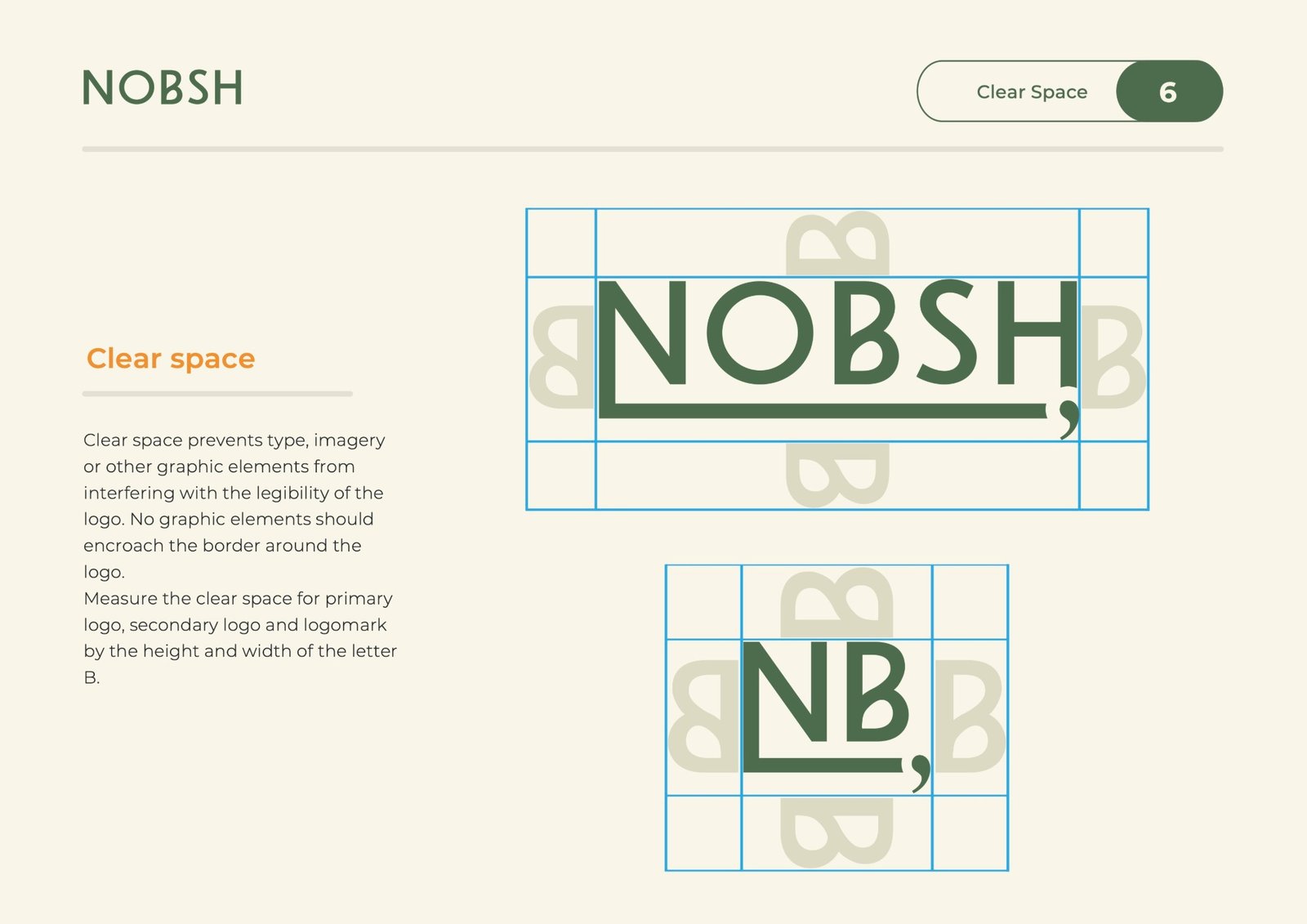 Nobsh logo with clear space marked