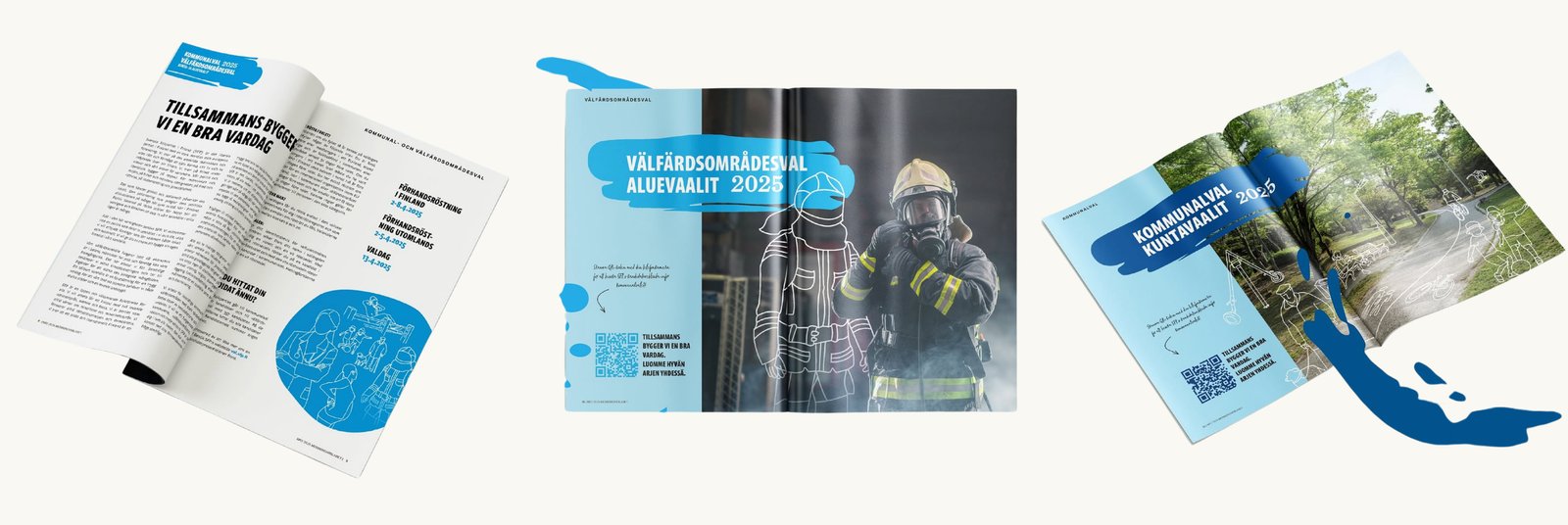 Three printed spreads from the campaign brochure