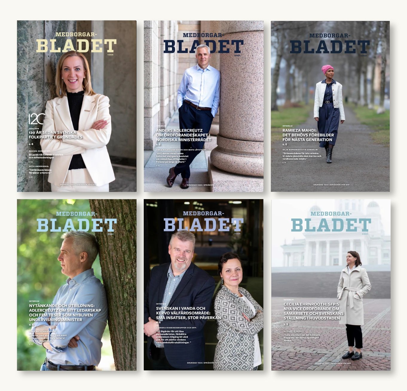 Six covers of the member magazine Medborgarbladet