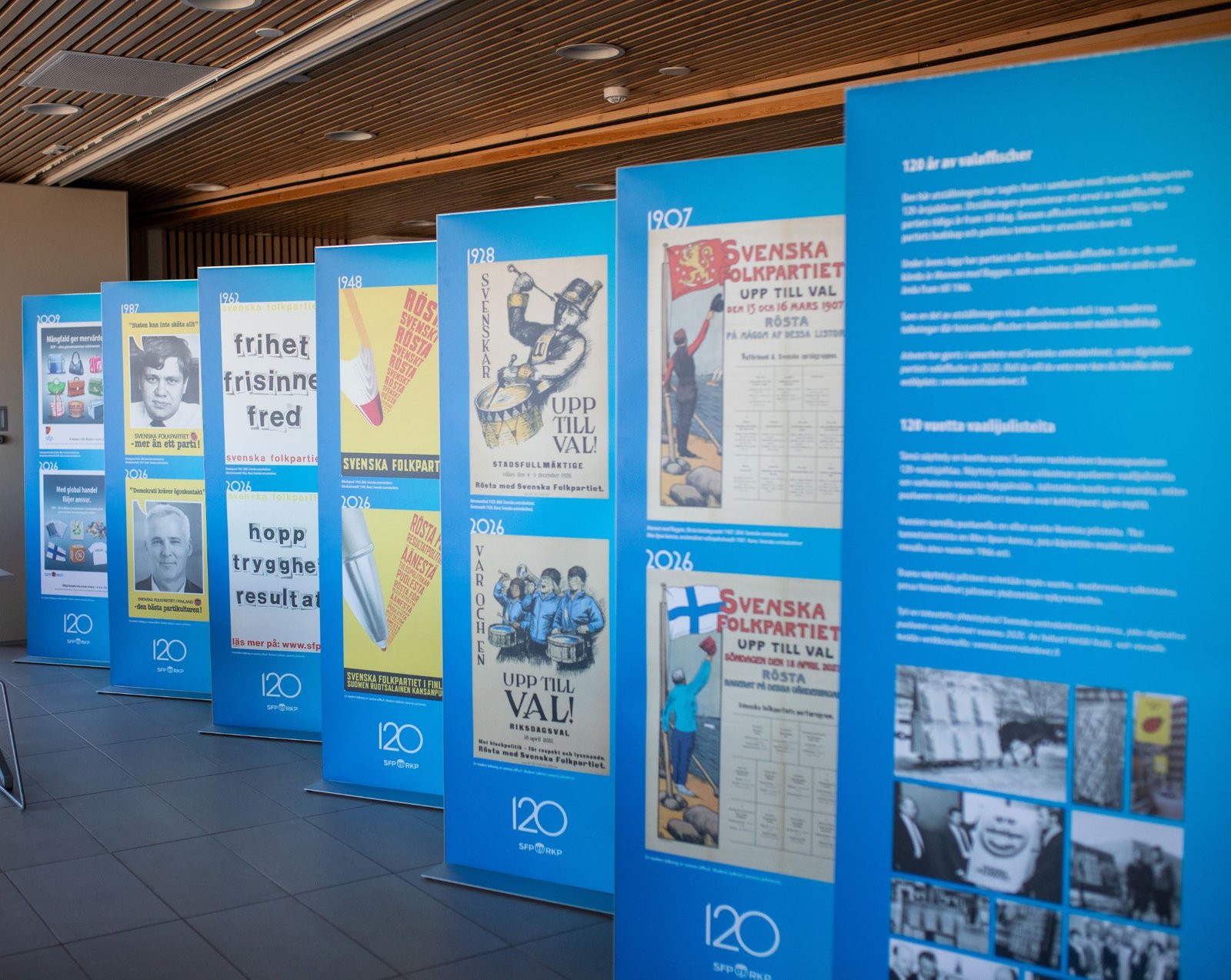 The exhibition 120 Years of Election Posters set up as a physical installation