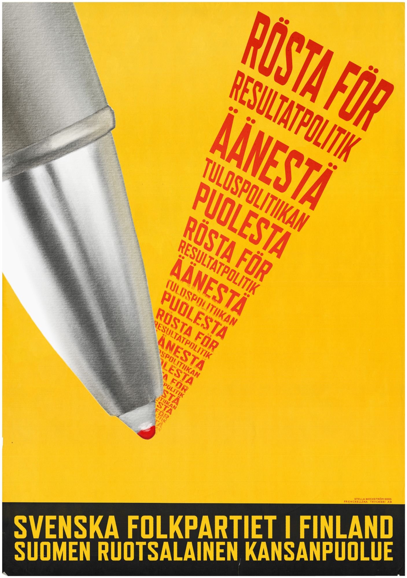 Reimagined election poster for the Swedish People's Party's anniversary exhibition