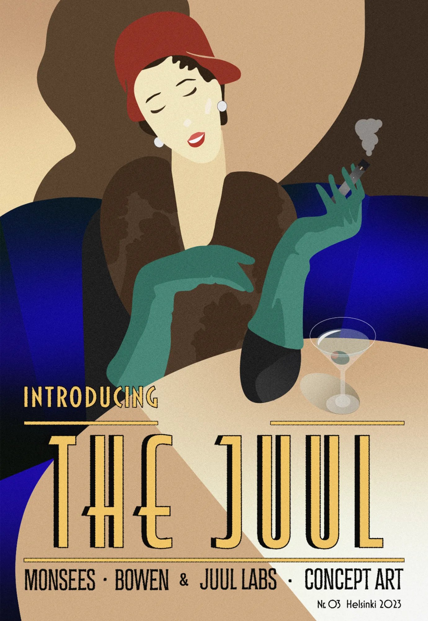 The Juul poster in Art Deco style with an illustrated woman