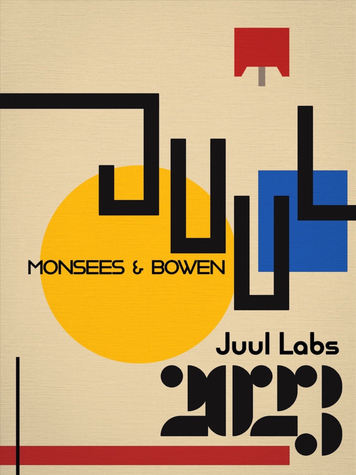 The Juul poster in Bauhaus style with geometric shapes in red, yellow and blue