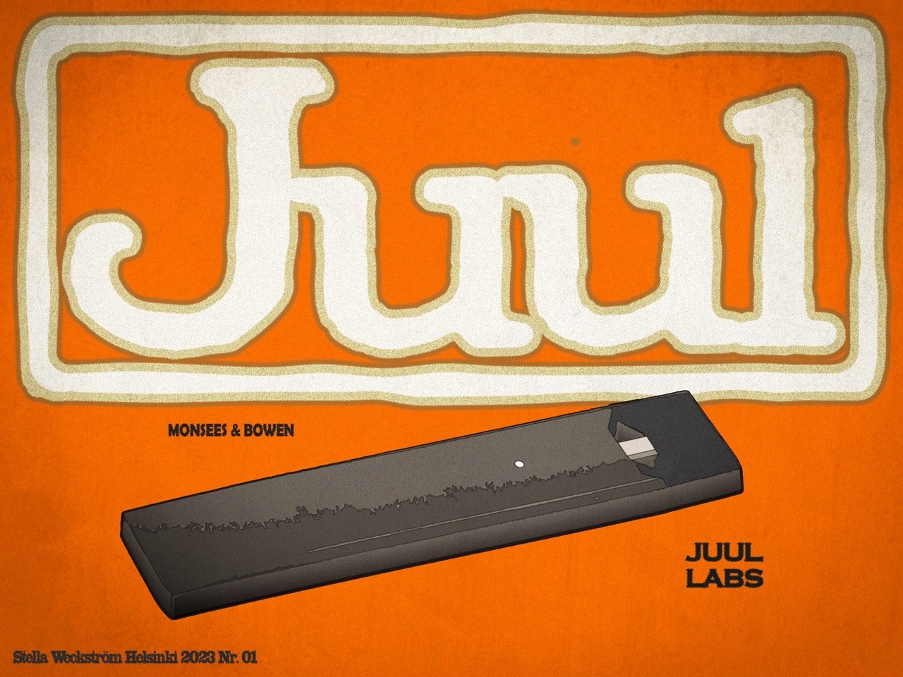 The Juul poster in Sachplakat style, orange background with hand-drawn logo